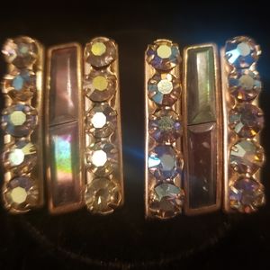 Vintage Aurora Borealis Crystal's Clip-on Gold Tone Earrings.   FF175